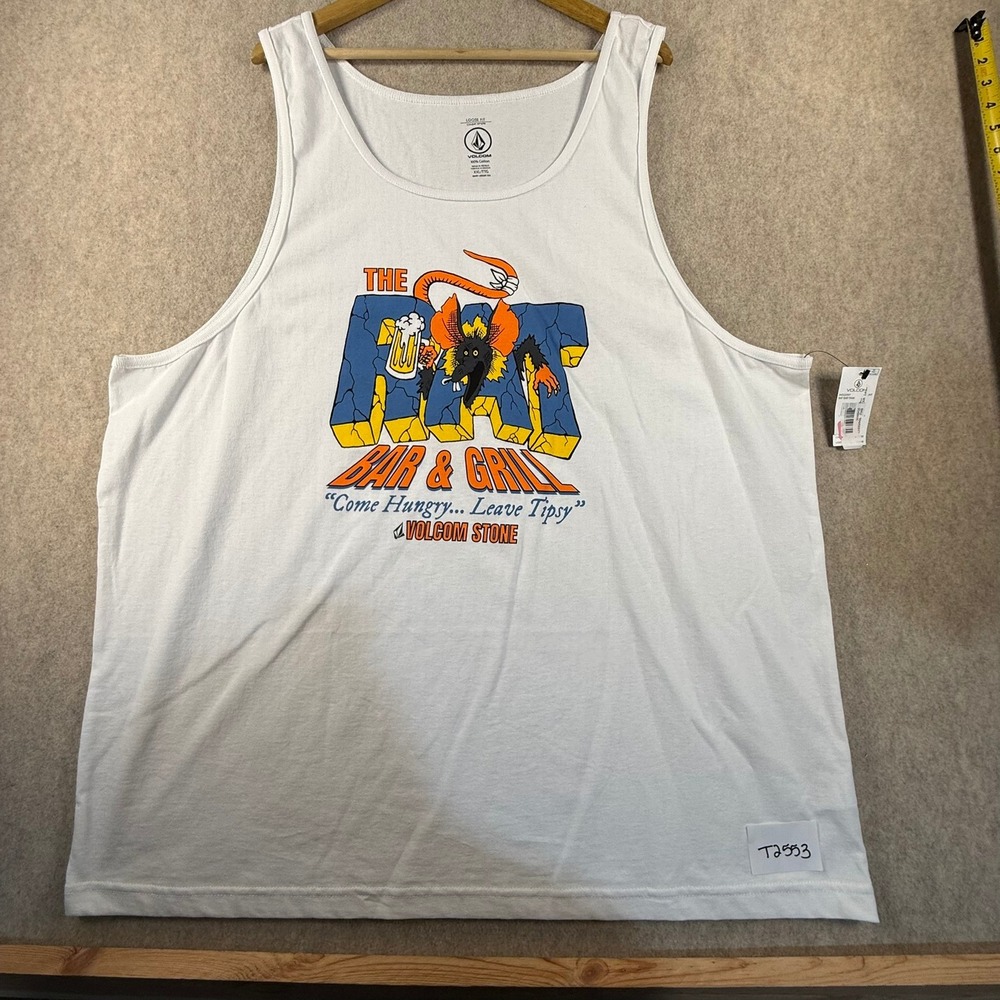 NWT Volcom Rat Bar & Grill Graphic Tank Top White Mens XXL Loose Fit A4522501